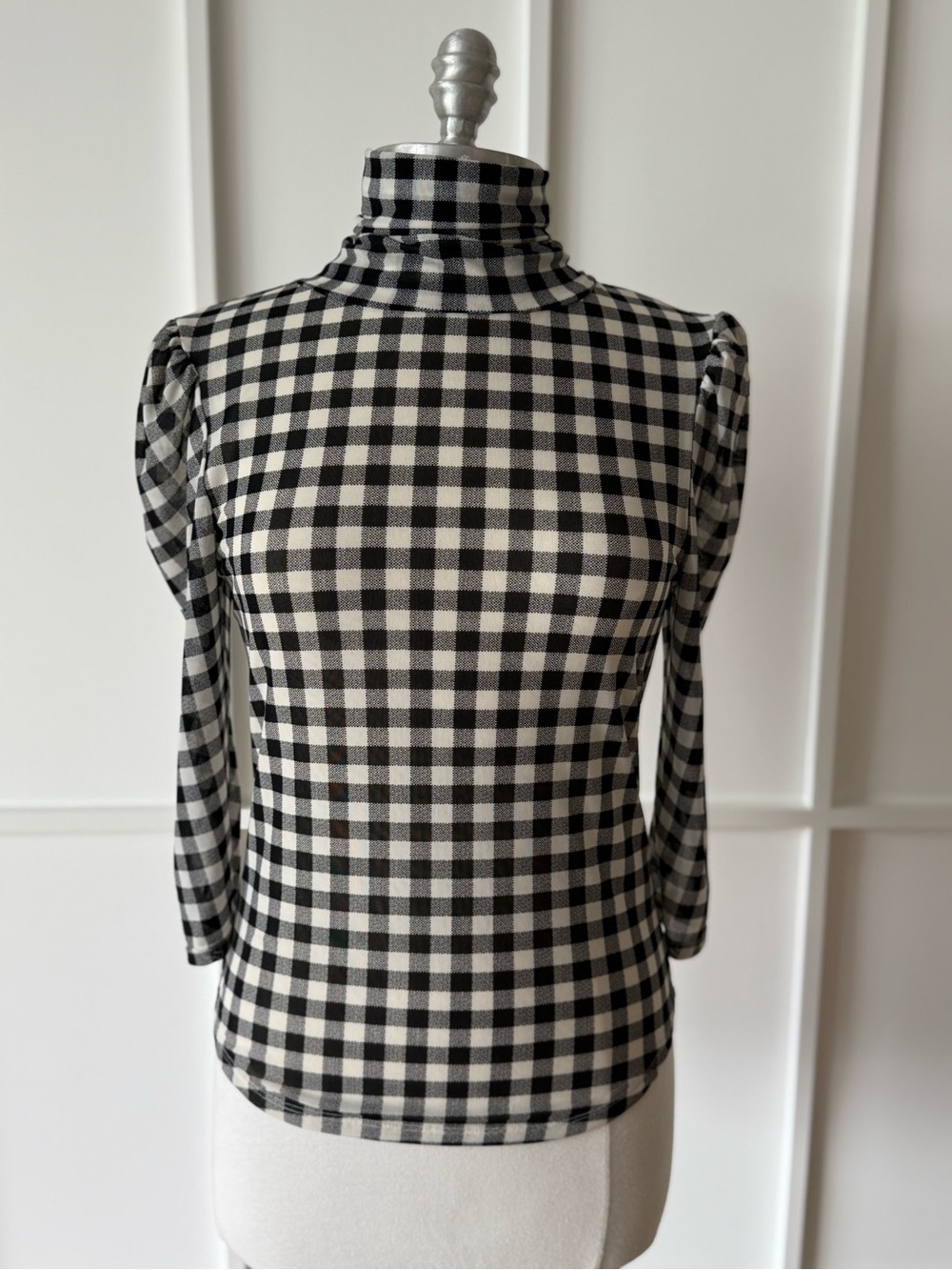 Free People Gather Black & White Gingham Turtleneck - Picture 9 of 17